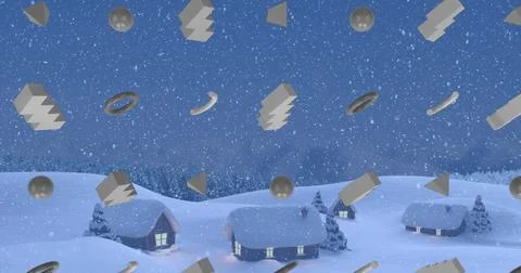 Image of grey abstract shapes in seamless pattern and snow falling over winter Stock Illustration