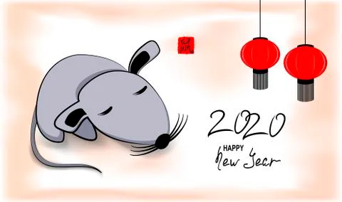 The image of the grey rat for the New Year, greeting card on light background Illustrazione stock