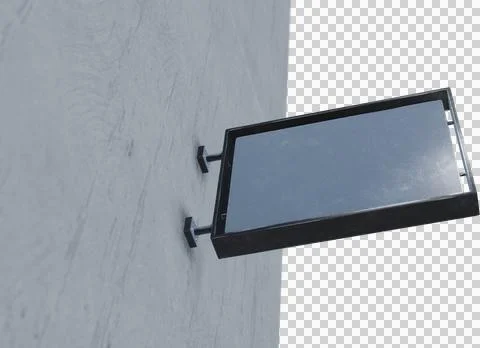 Image of grey, rectangular blank business sign with copy space attached to grey Stock Photos