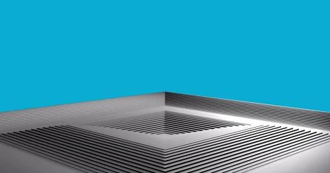 Image of grey squares pattern pulsating on blue background Stock Photos