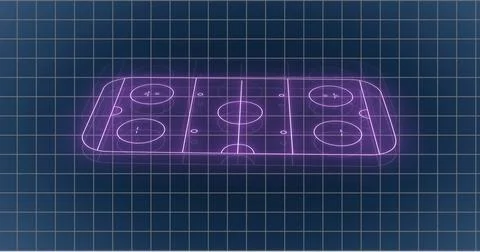 Image of grid pattern over illuminated sports court against black background Stock Illustration