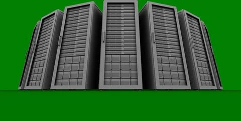 Image of a group of tall, grey computer server towers Stock Illustration