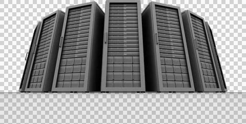 Image of a group of tall, grey computer server towers Stock Photos