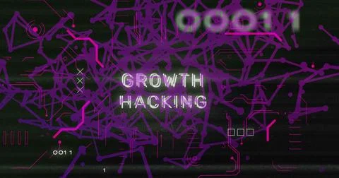 Image of growth hacking text and data processing over computer motherboard Stock Photos