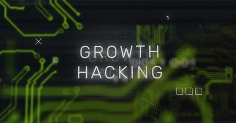 Image of growth hacking text banner over data processing and microprocessor Stock Photos