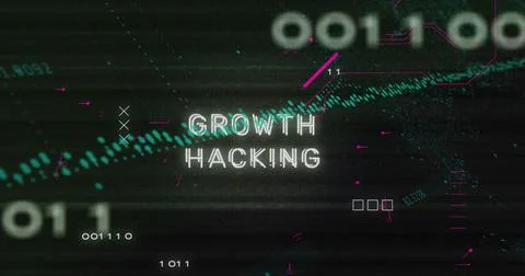 Image of growth hacking text, data processing over circuit board Illustrazione stock