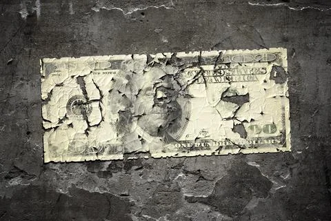 An image of a grunge wall with a worn 100 dollar note Stock Illustration