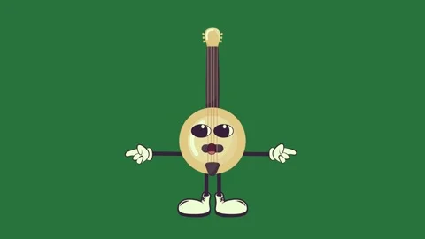 An image of a guitar with arms and legs cartoon green background banjo Видео 335122425