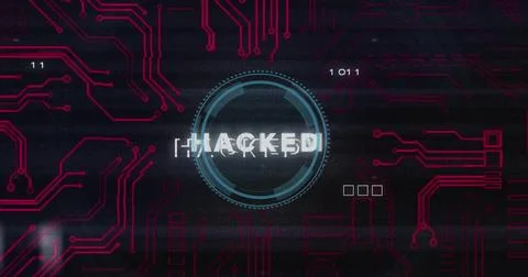 Image of hacked text and digital data processing over black background Illustrazione stock