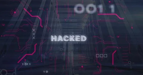 Image of hacked text, binary codes and computer language over low angle view of Stock Photos