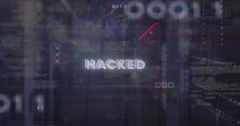 Image of hacked text, binary codes and computer language, circuit board pattern Stockfoto's