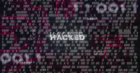 Image of hacked text, binary coding and data processing over dark background Stock Illustration