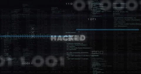 Image of hacked text over data processing and motherboard Stock Photos