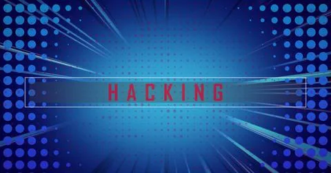 Image of hacking text in bar and looping geometric shapes over blue background Stock Photos