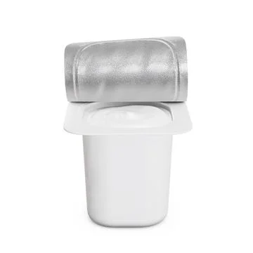 A image of a Half Opened Yogurt Cup isolated on a white background Stock Illustration