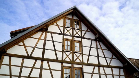 Image of half-timbered modern house and blue sky, Germany. Stock Footage 102645981