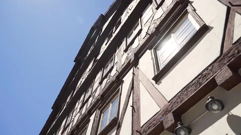 Image of half-timbered modern house and blue sky, Germany. Video stock 102851289