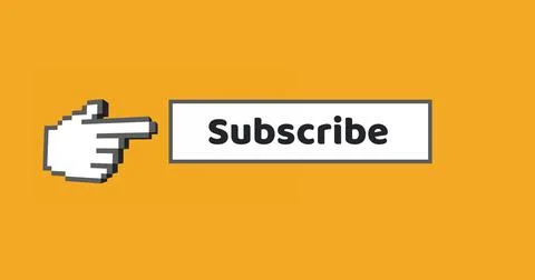 Image of hand and subscribe on yellow background Ilustração Stock