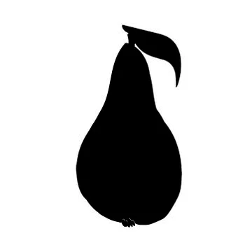 Image with hand drawn black pear, silhouette of summer pear fruit isolated on Stock Illustration