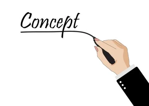 Image of a hand writing the word Stock Illustration