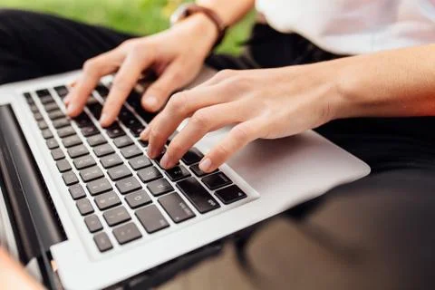 Image of hands, fingers, typing on the keyboard text Stock Photos