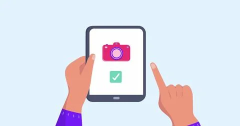 Image of hands using tablet with travel icons Stock Illustration