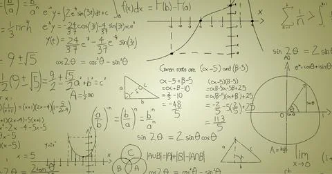 Image of handwritten mathematical formulae over green background Stock Illustration