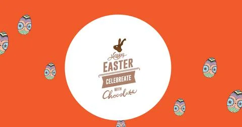 Image of happy easter text over easter eggs on red background Stock Illustration