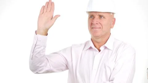Image with Happy Engineer Saluting with a Hand Gestures Stock Photos
