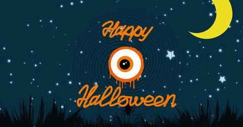 Image of happy halloween text over night scenery Ilustração Stock