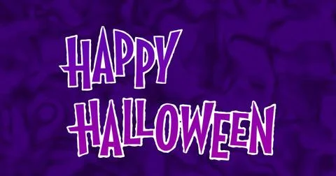 Image of happy halloween text over purple shapes Ilustração Stock