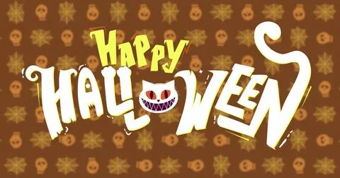 Image of happy halloween text over red shapes Ilustração Stock
