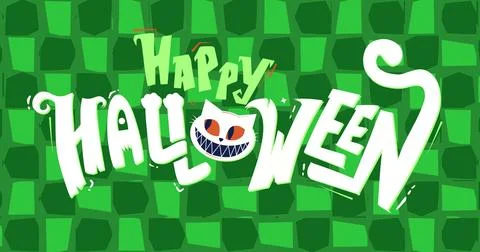 Image of happy halloween text over green shapes Ilustração Stock