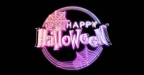 Image of happy halloween text over webs on black background Ilustração Stock