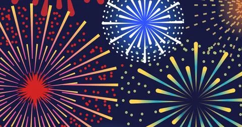 Image of happy new year text over fireworks Stock Photos
