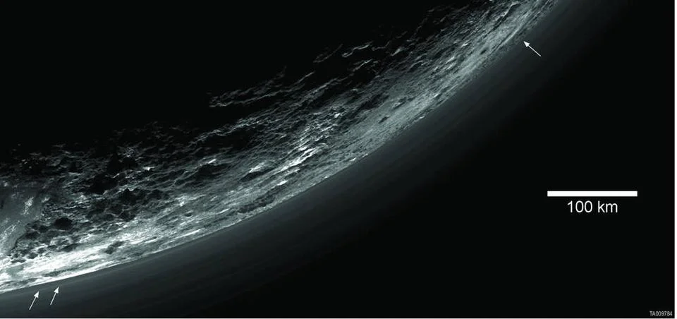 This image of haze layers above Pluto s limb was taken by NASA s New Horiz... Stock Photos