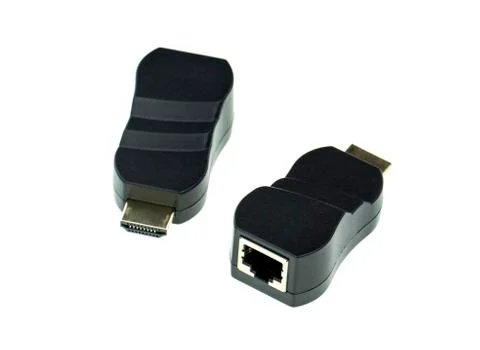 Image of HDMI extender to network lan internet adapter computer isolated on w Stock Photos