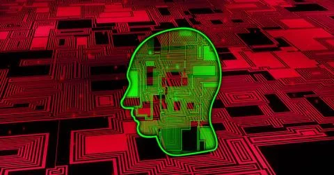 Image of head and data processing over circuit board イラスト素材