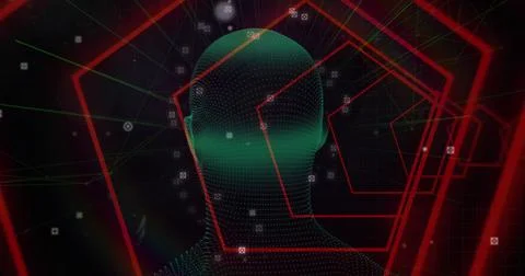 Image of head and shapes on black background Illustrazione stock