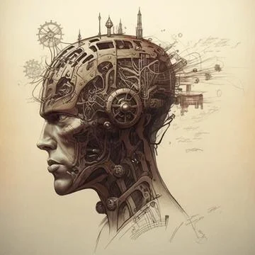 IMAGE OF THE HEAD WITH MECHANICAL ELEMENTS Stock Illustration