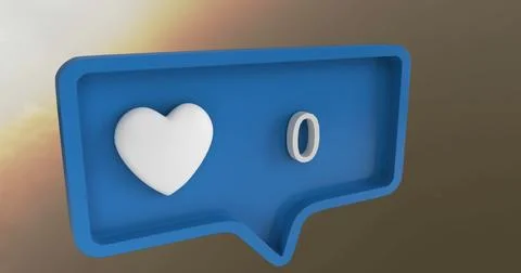 Image of heart icon with numbers on speech bubble over sky and clouds Stock Illustration