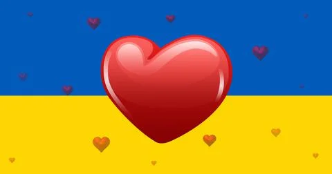 Image of hearts beating over flag of ukraine Stock Illustration