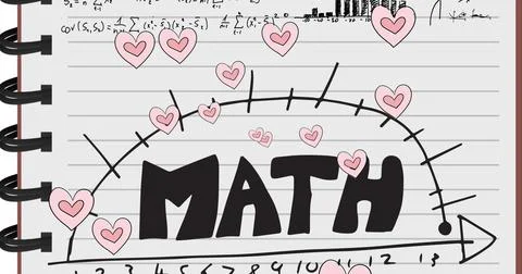 Image of hearts falling over mathematical equations in school notebook Stock Illustration