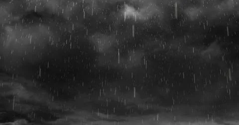 Image of heavy rain falling over lightning and stormy grey clouds background Stock Photos