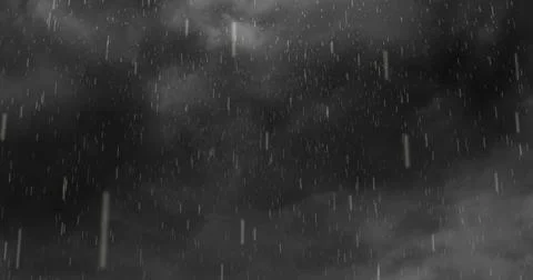 Image of heavy rain falling over lightning and stormy grey clouds background Stock Photos
