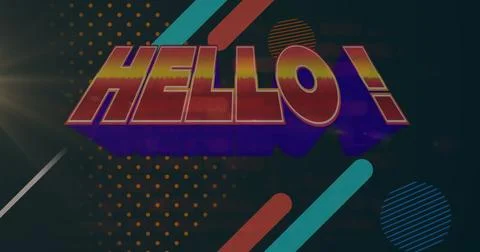 Image of hello over lines on black background Stock Illustration