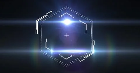 Image of hexagon and lights over black background Stock Illustration