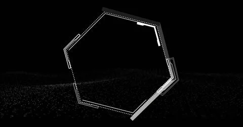 Image of hexagon over white spots on black background Stock Photos