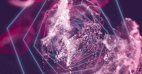 Image of hexagonal tunnel in seamless pattern over pink digital waves against Stock Photos