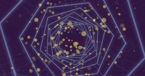 Image of hexagonal tunnel in seamless pattern and yellow spots of light on Stock Photos